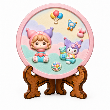 Annabelle Doll and Character DIY POP Toys Kit with colourful raised character design in a round pink frame