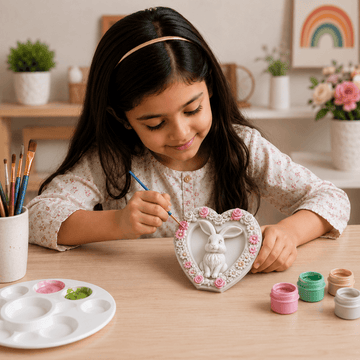 Pink Bunny Heart Floral Plaque DIY Paint Craft | Art & Arrow