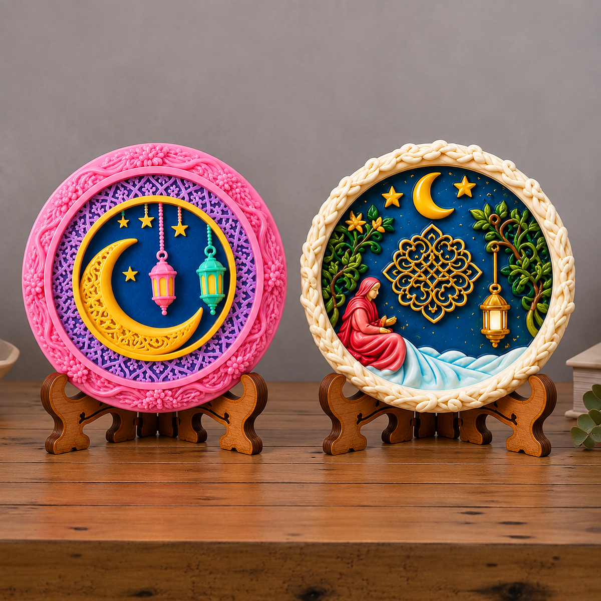 Islamic DIY POP craft with crescent moon, stars and lantern designs