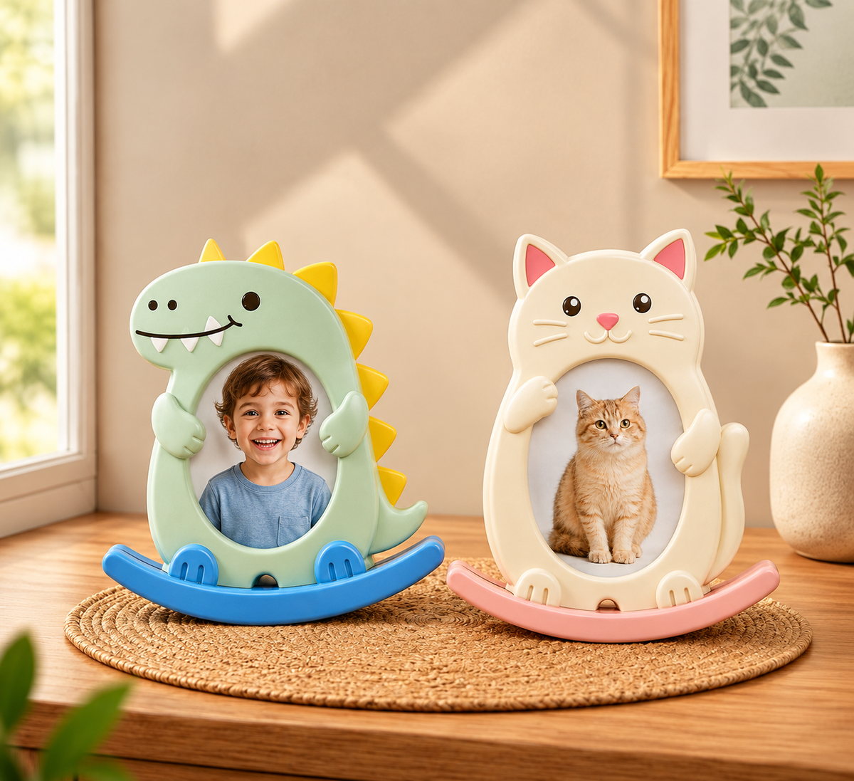DIY POP toys with dinosaur and cat-shaped photo frames