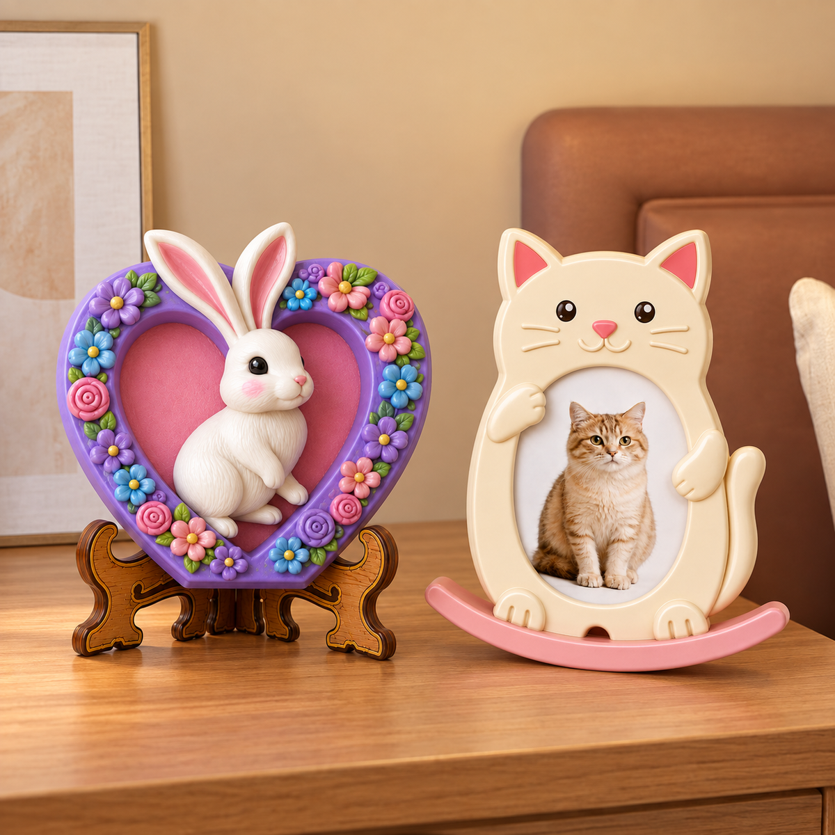 DIY POP toys with floral bunny heart design and cat-shaped photo frame