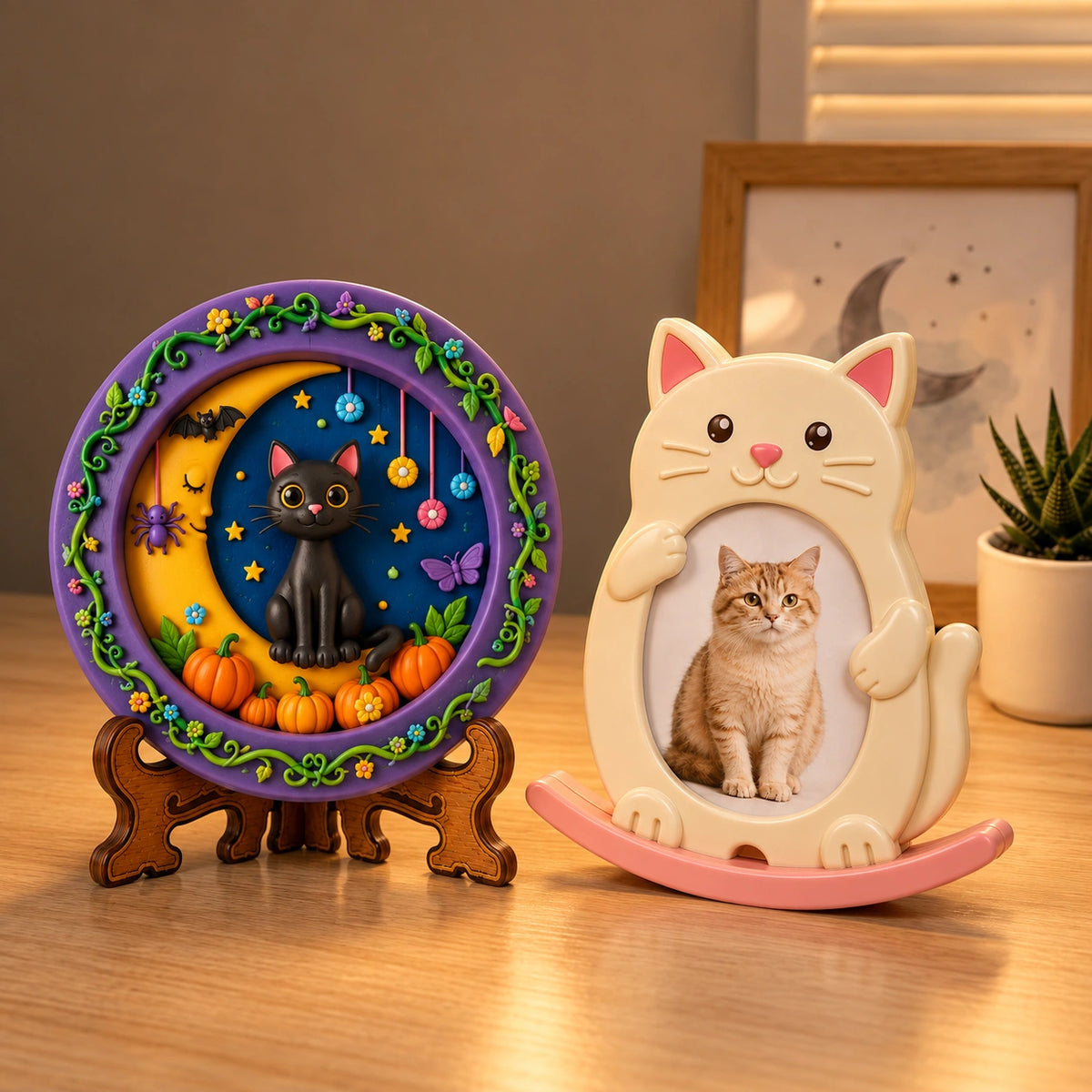 DIY POP toys with moon cat design and cat-shaped photo frame