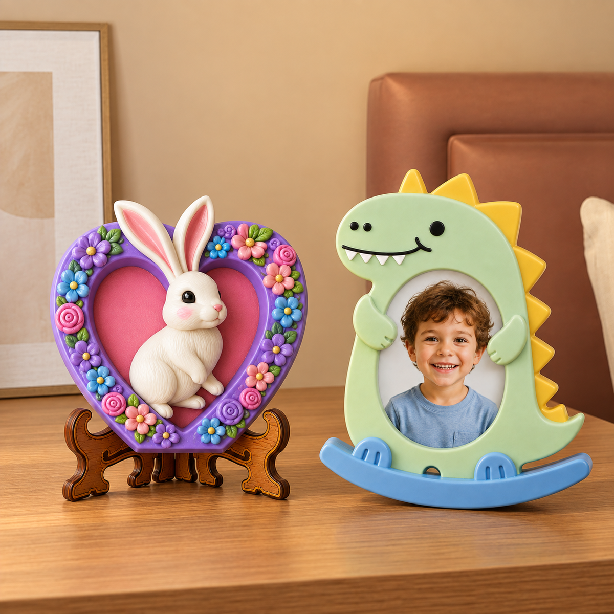 DIY POP toys with floral bunny heart and dinosaur photo frame