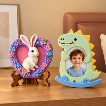 DIY POP toys with floral bunny heart and dinosaur photo frame