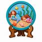 Colourful round mermaid underwater DIY craft plaque with fish, starfish and seashell displayed on decorative stand