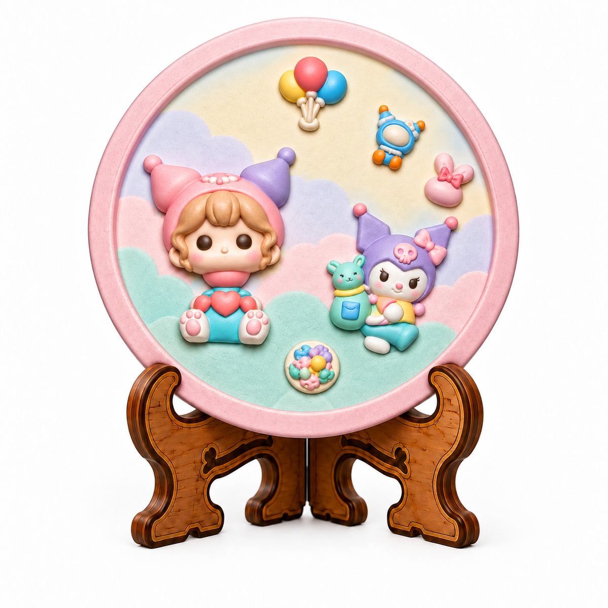 Annabelle Doll and Character DIY POP Toys Kit with colourful raised character design in a round pink frame