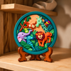 Round Jungle Animal DIY POP Craft Kit with colourful raised lion, giraffe, elephant, zebra, monkey and bird design