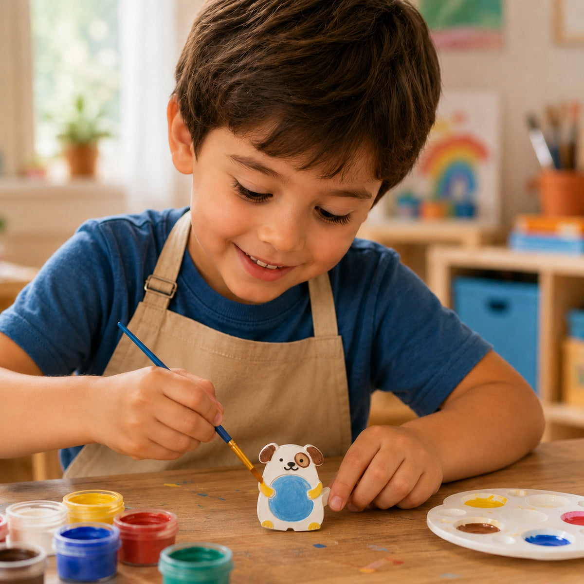 Child painting a DOG-shaped DIY photo frame