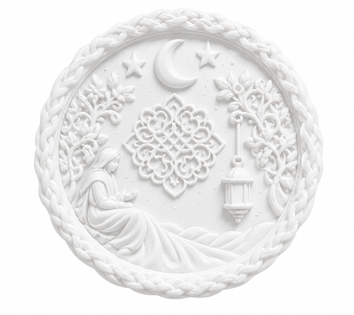 Unpainted round moon, stars, lantern and floral DIY craft design.