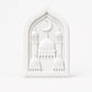 Unpainted mosque relief craft with domes, minarets and crescent moon.