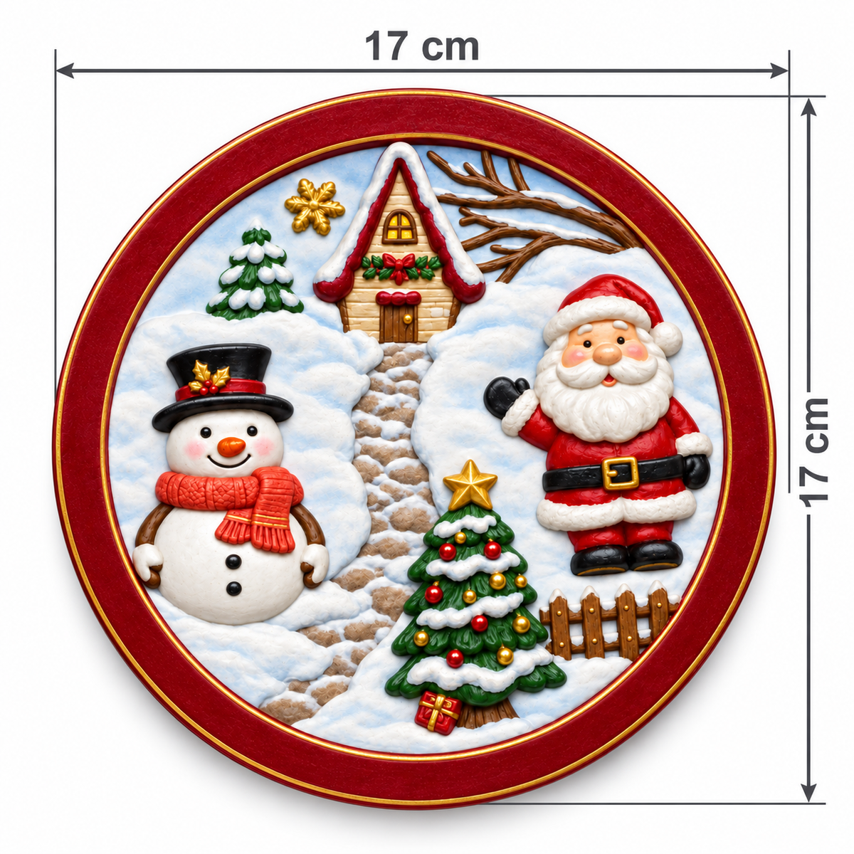 Round Santa and snowman Christmas craft plaque with size