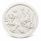 White unpainted round mermaid underwater DIY craft plaque with raised fish, sea plants, starfish and seashell details