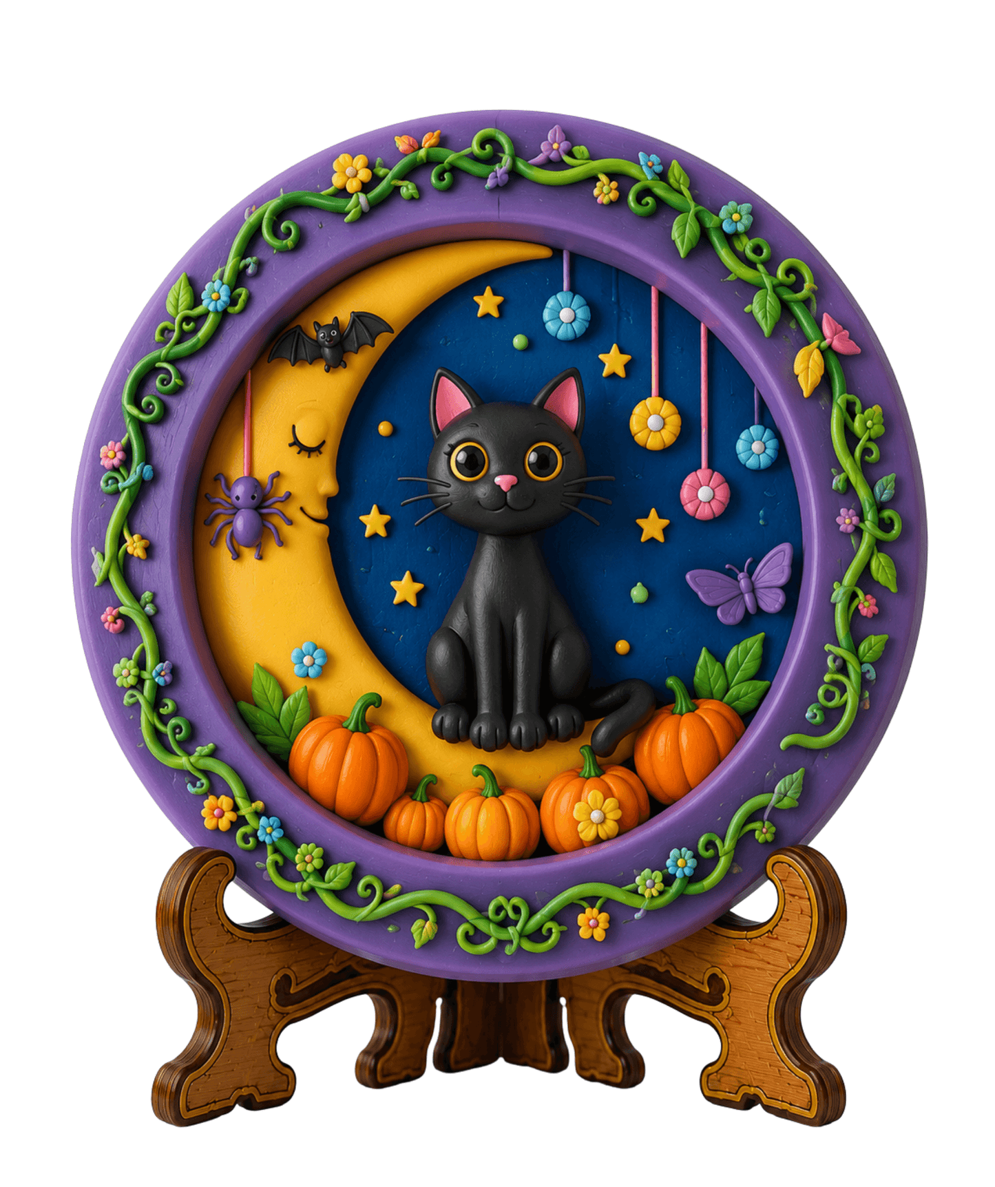 Halloween Cat Moon & Pumpkin Decorative Plaque DIY Paint Craft | Art & Arrow