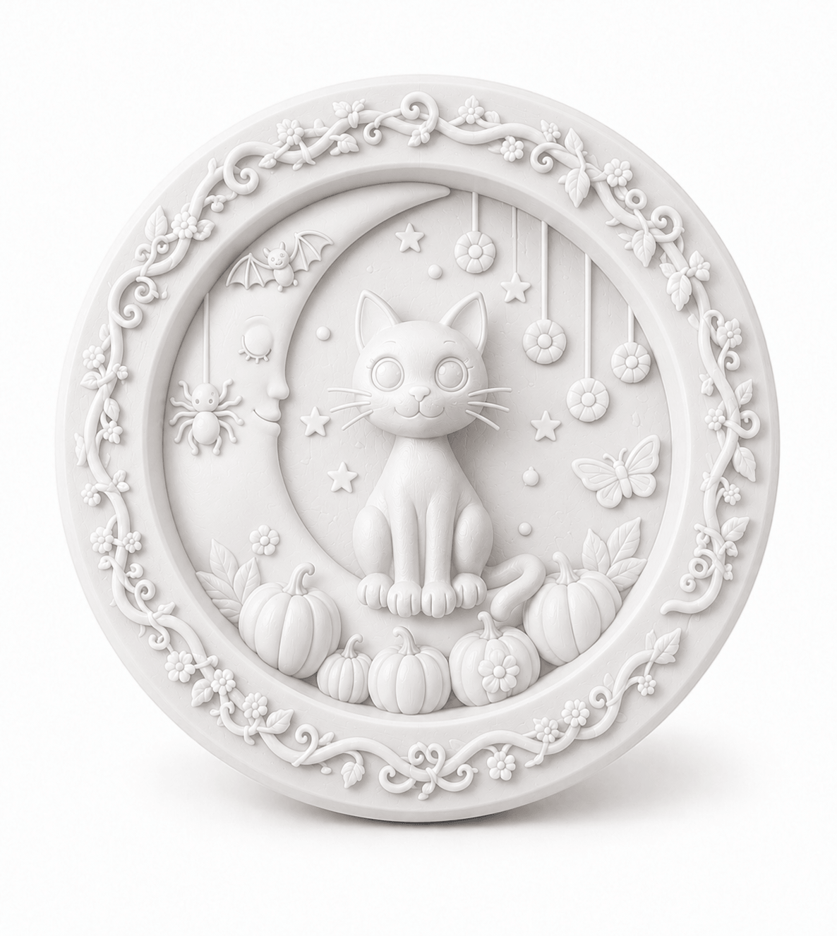 Halloween Cat Moon & Pumpkin Decorative Plaque DIY Paint Craft | Art & Arrow
