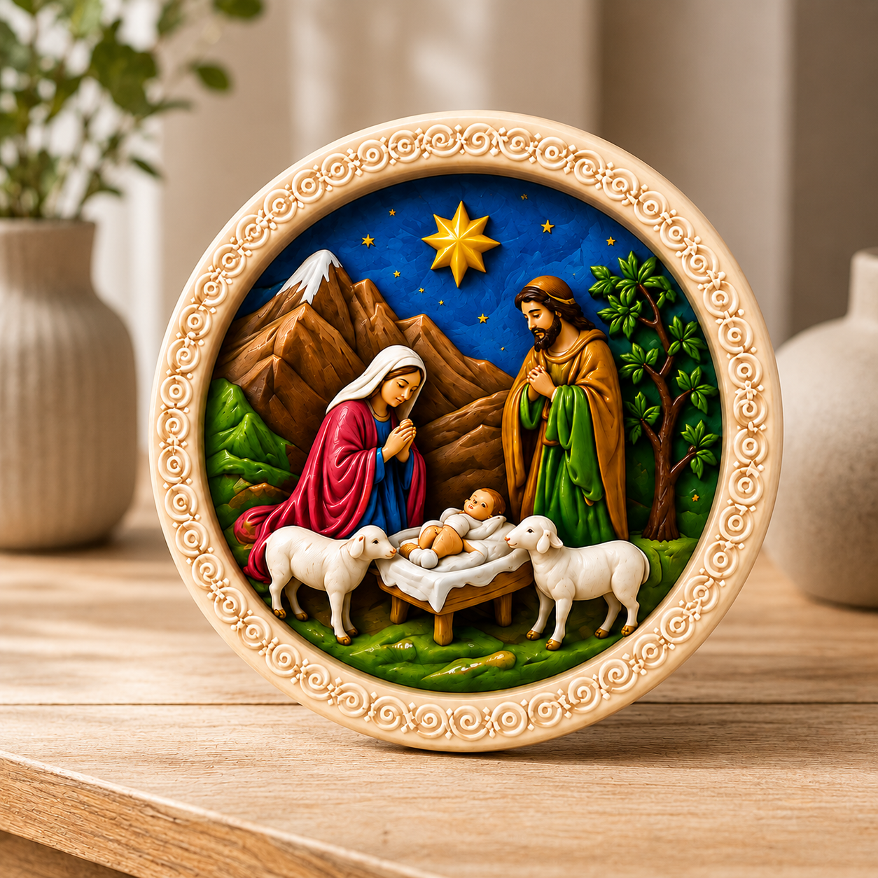 Nativity Landscape Round Plaque DIY Paint Craft | Art & Arrow