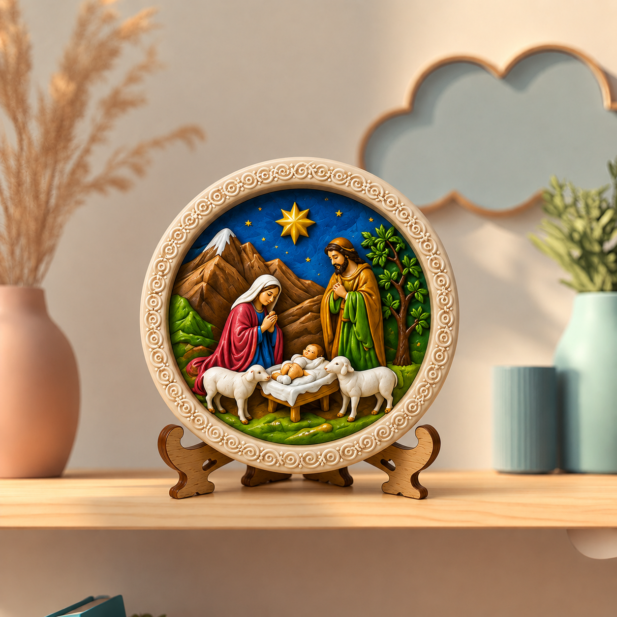 Nativity Landscape Round Plaque DIY Paint Craft | Art & Arrow