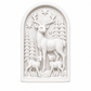 Unpainted arched deer and two fawns craft design with evergreen trees and stars